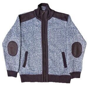 YeoKou Men’s Blue Wool Cashmere Full Zip Sweater Jacket Knit Fleece Lined Sz Med